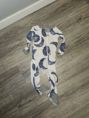 Burts Bees Indigo Hello Moon Watercolor Print Footie Sleeper Pajamas | 12M